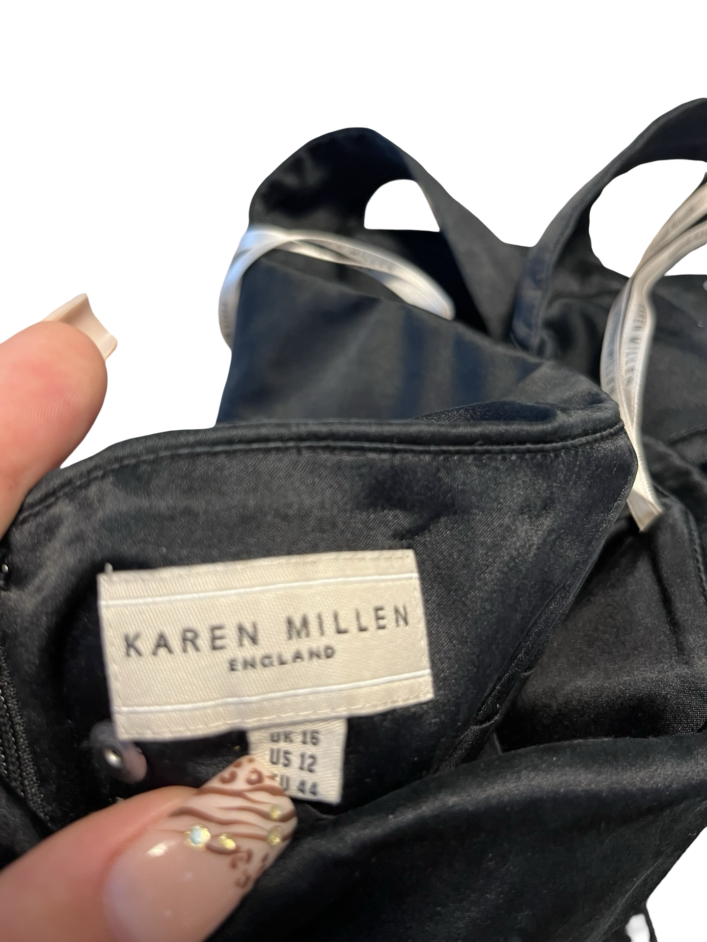 Y2K Karen Millen 100% Silk Black Halterneck Corset Top | UK 16 Diamanté Bow