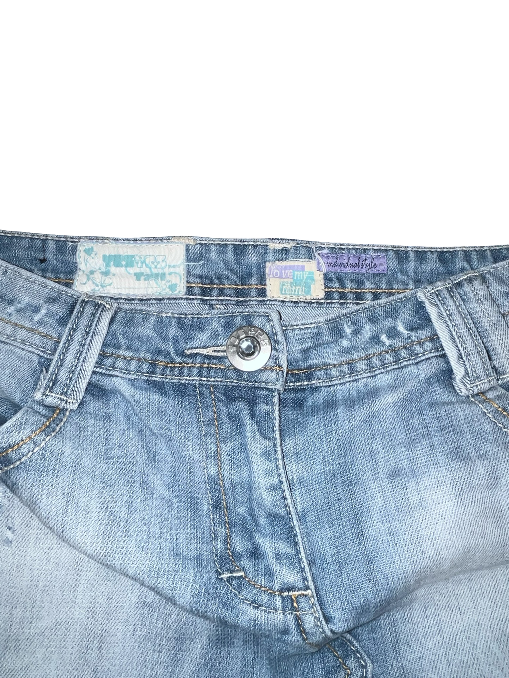 Y2K YES YES Distressed Light Wash Denim Mini Skirt ukS