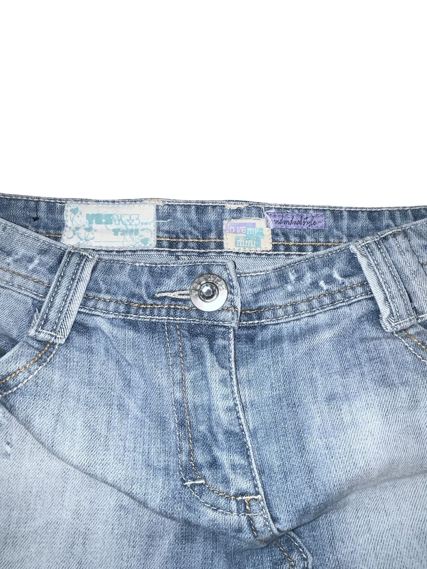 Y2K YES YES Distressed Light Wash Denim Mini Skirt ukS