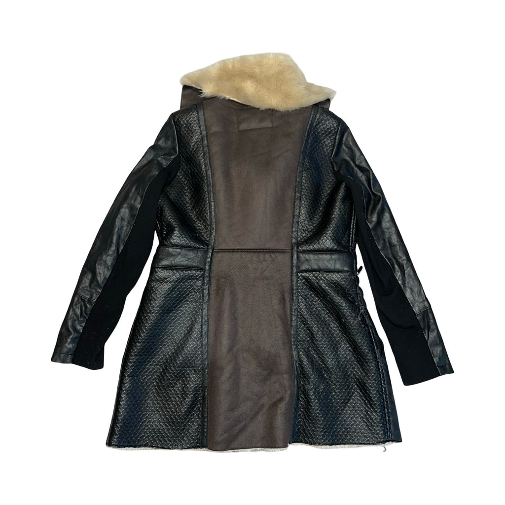 River island 2000’s Y2K leather and fur coat uk14