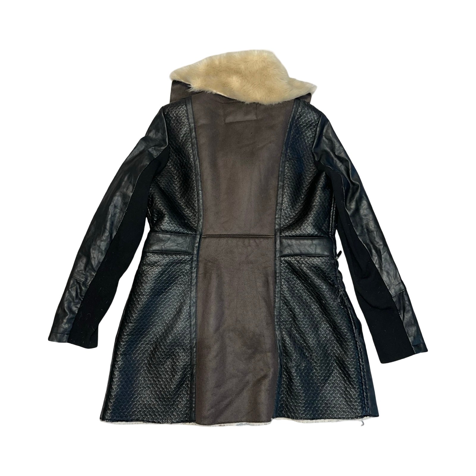 River island 2000’s Y2K leather and fur coat uk14