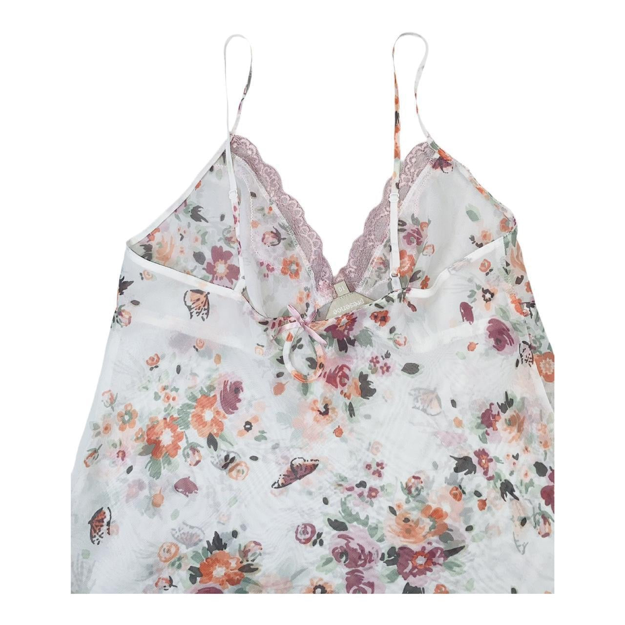 Presence white floral mesh cami top uk size10
