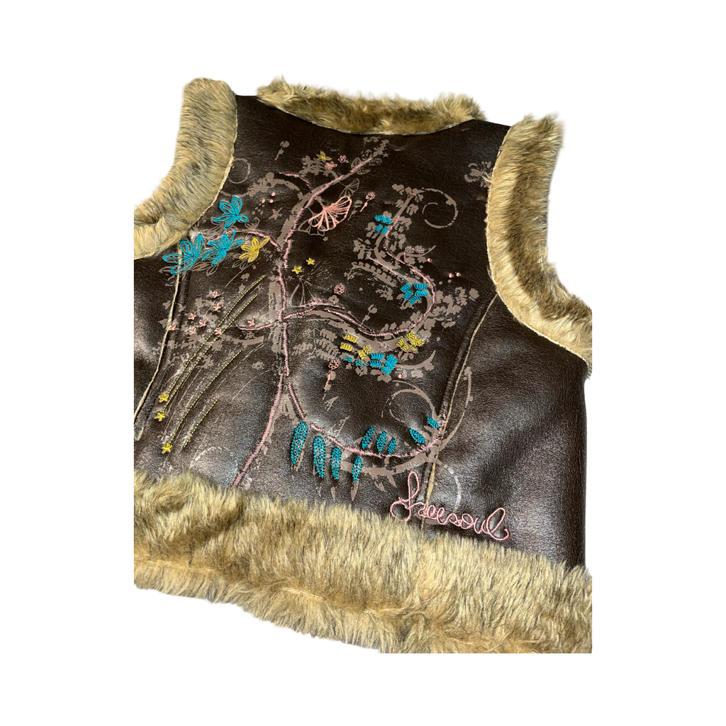 Free soul y2k core Afghan fur embroidered waist coat ukM