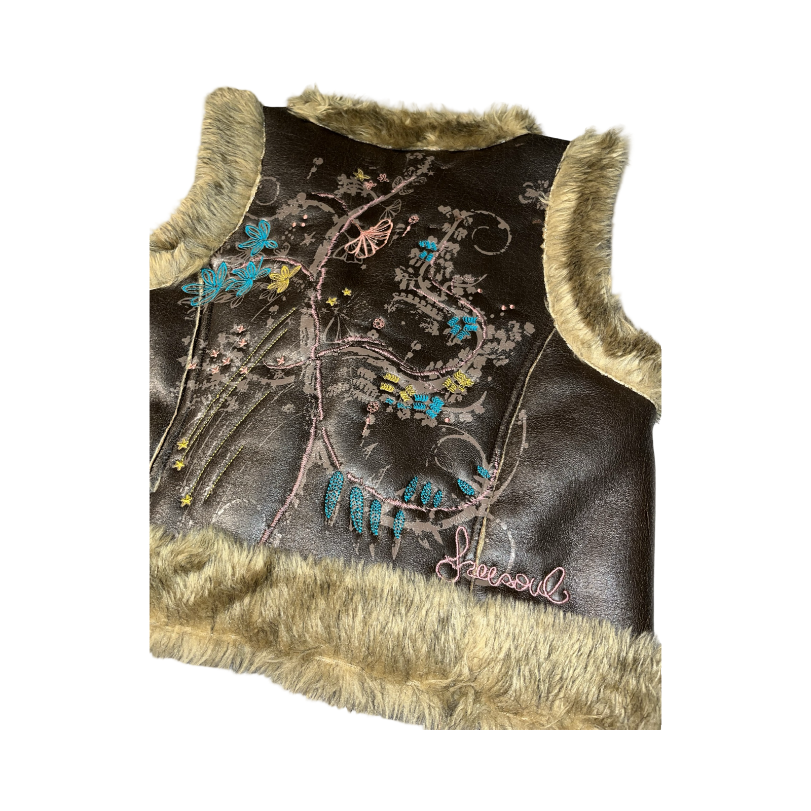 Free soul y2k core Afghan fur embroidered waist coat ukM