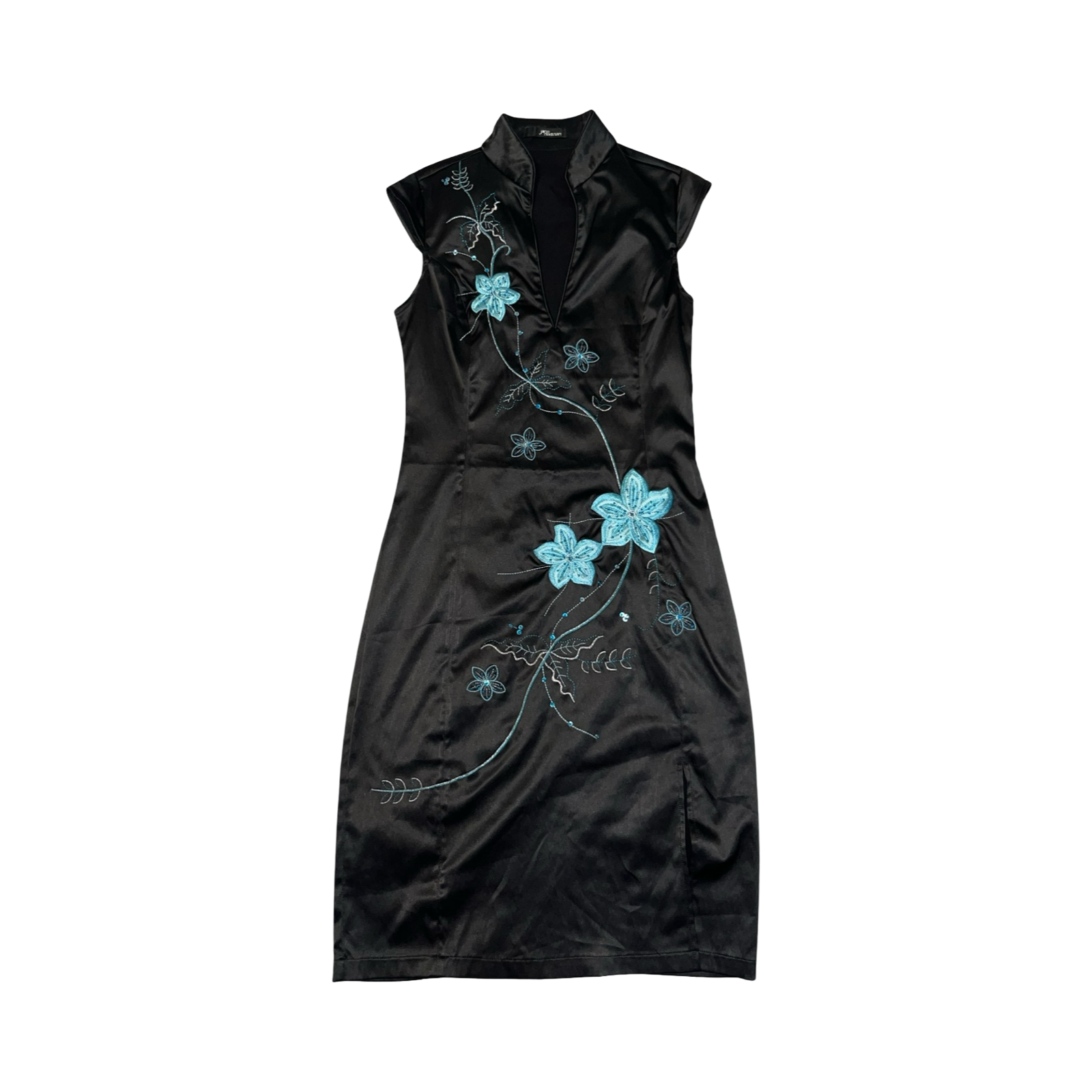 Jane Norman black satin floral 2000’s dress uk10