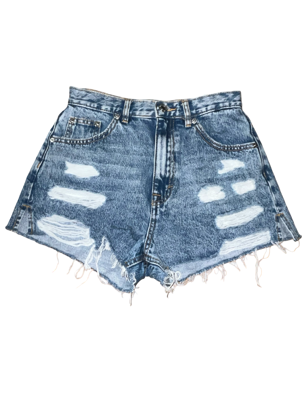 Pull&Bear Y2K Acid Wash Distressed High Waist Denim Shorts UK 8