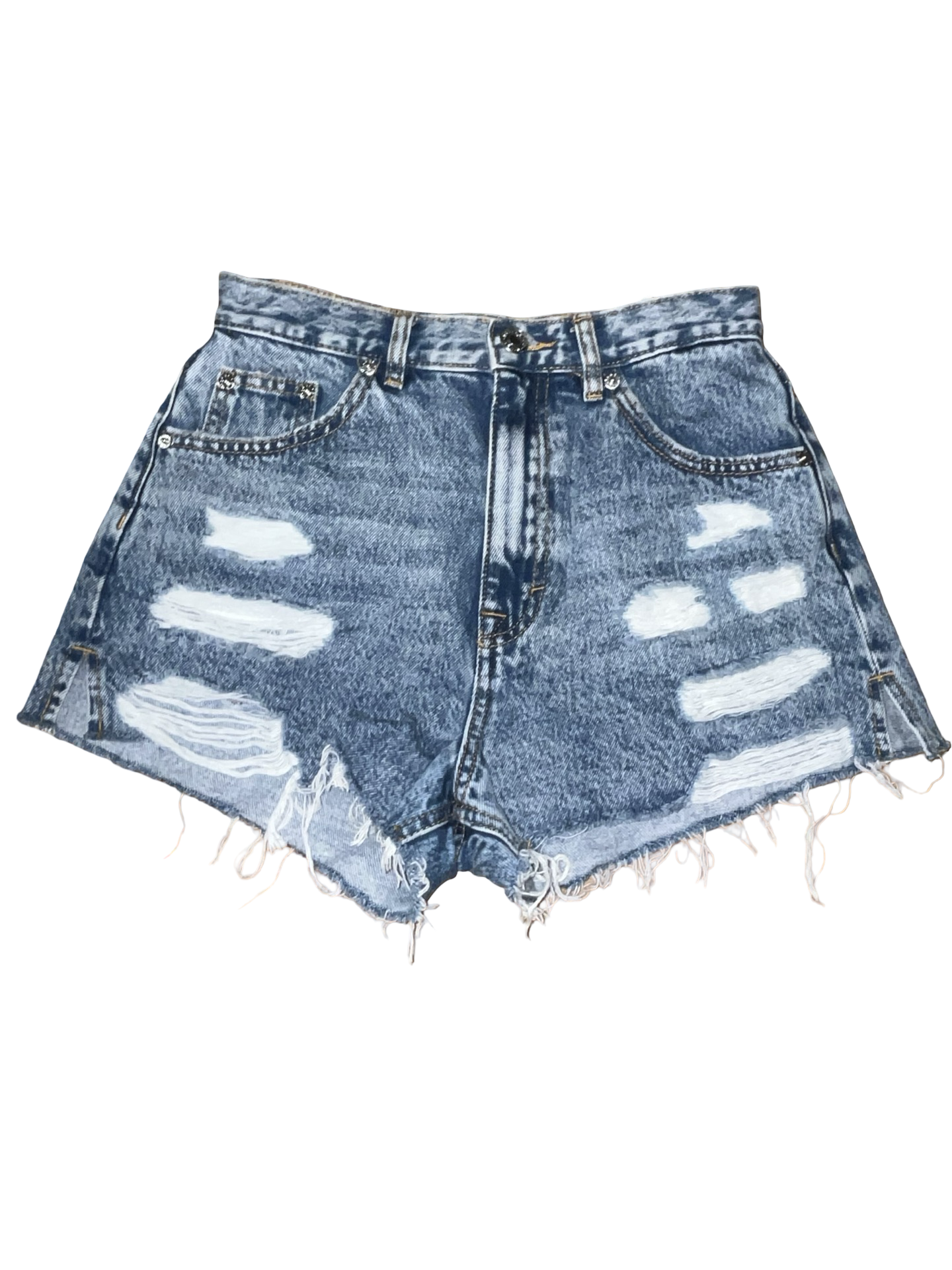 Pull&Bear Y2K Acid Wash Distressed High Waist Denim Shorts UK 8