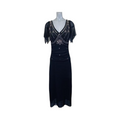 Black sheer chiffon sequin embellished Oasis evening dress uk14