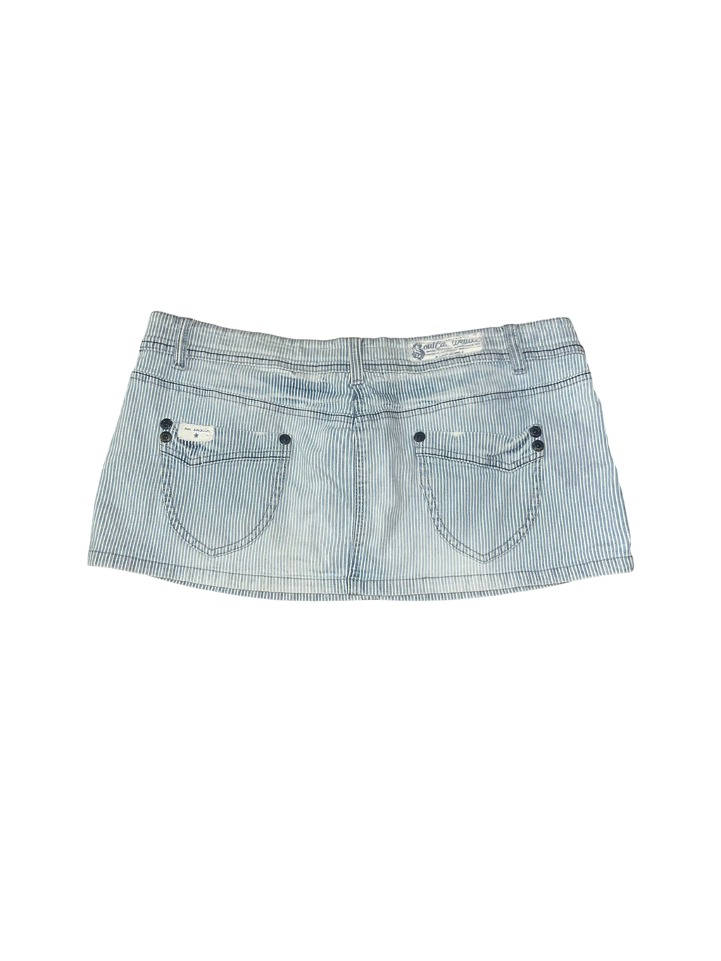 Y2K SoulCal & Deesse Blue Stripe Denim Micro Mini Skirt Low Rise UK 14