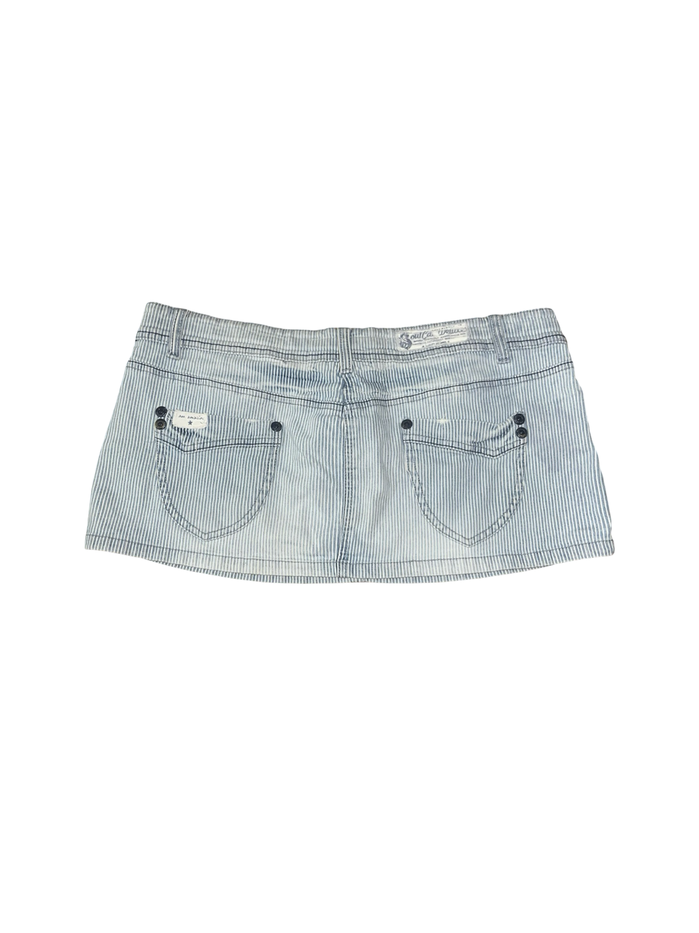 Y2K SoulCal & Deesse Blue Stripe Denim Micro Mini Skirt Low Rise UK 14
