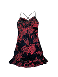 Y2K Sorbet Black Red Velvet Floral Slip Dress UK 10 | Goth Grunge