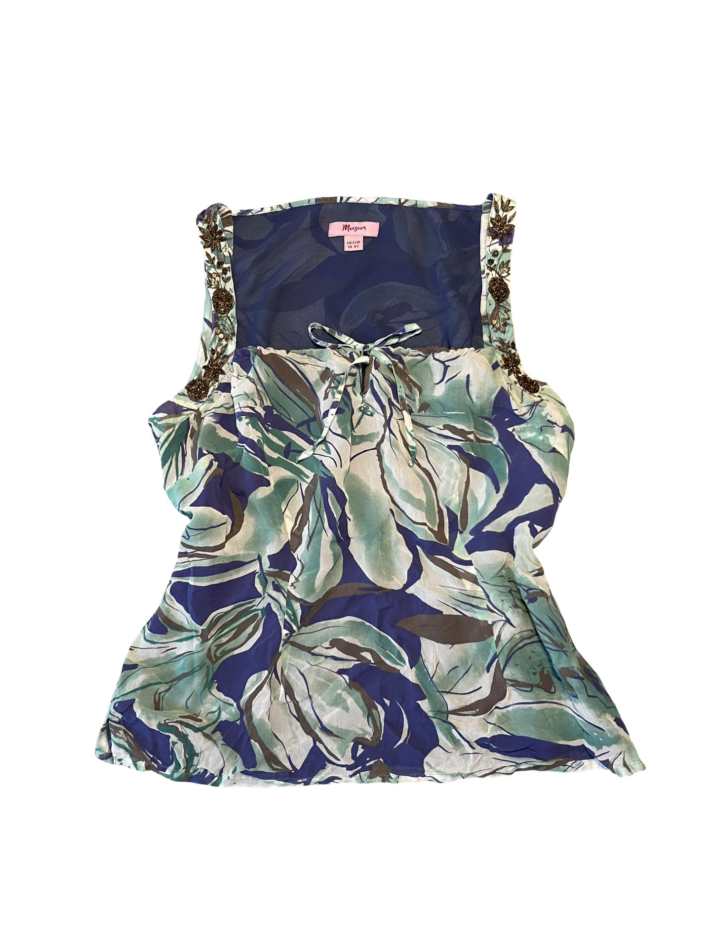 Monsoon Embellished Tropical Leaf Print Blouse Top UK 14 | Boho