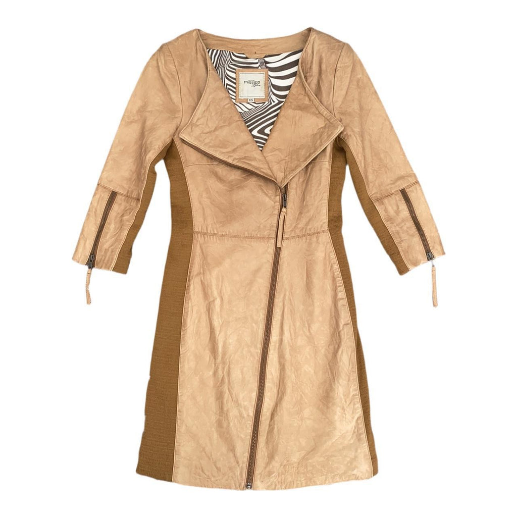 Vintage tan leather jacket dress boho vibe by Mission Blue ukXS