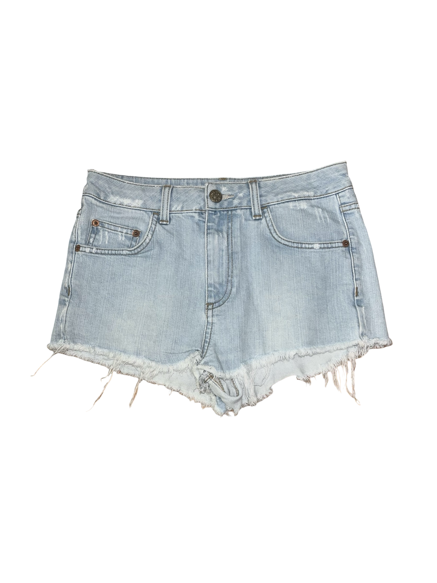 Topshop Moto Light Wash Distressed Denim Hotpants Shorts uk10