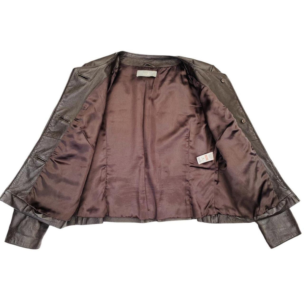 Wallis brown leather jacket with button front ukS
