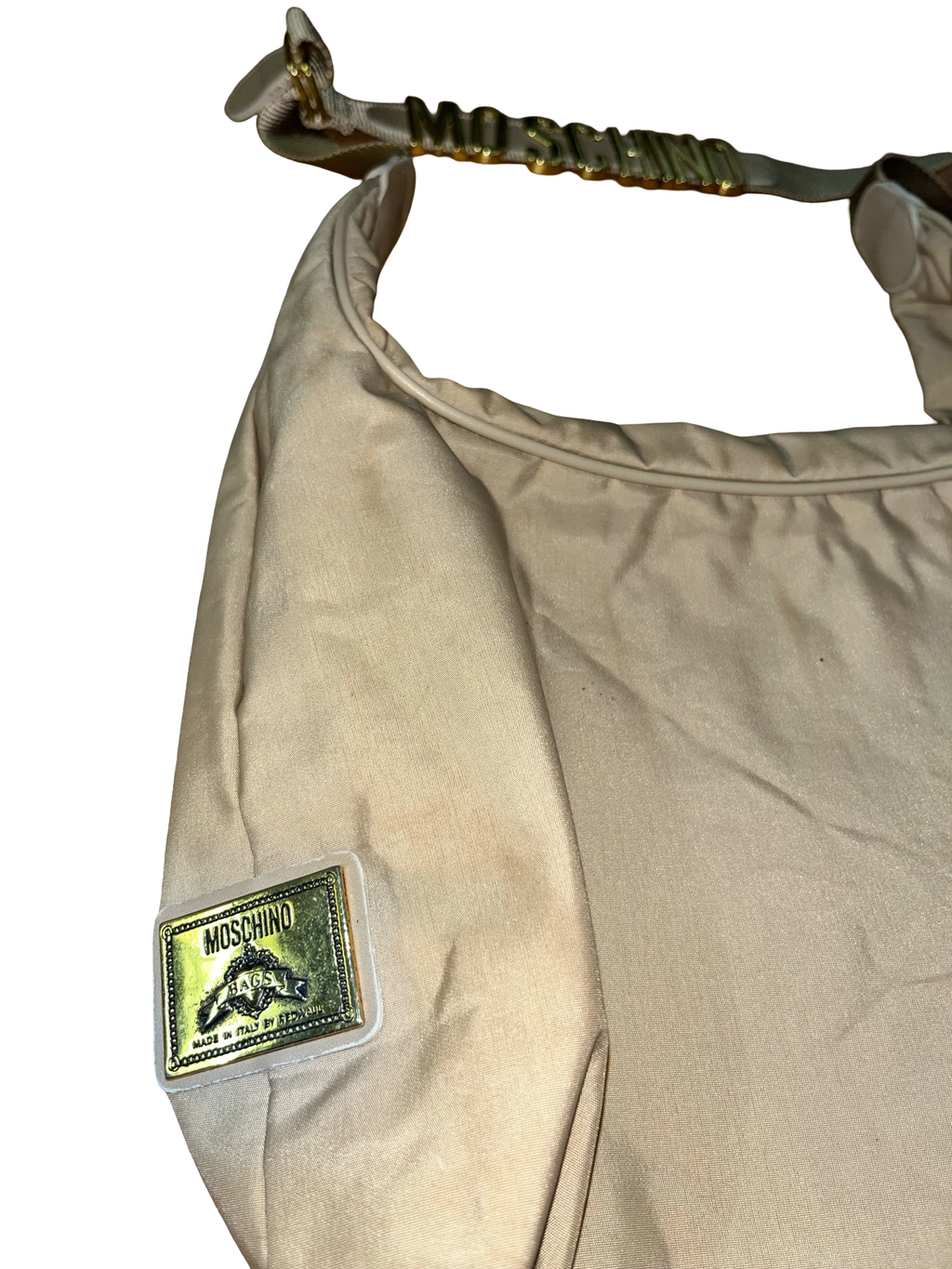 Vintage Y2K Moschino Cream Shoulder Bag Gold Logo | Made in Italy
