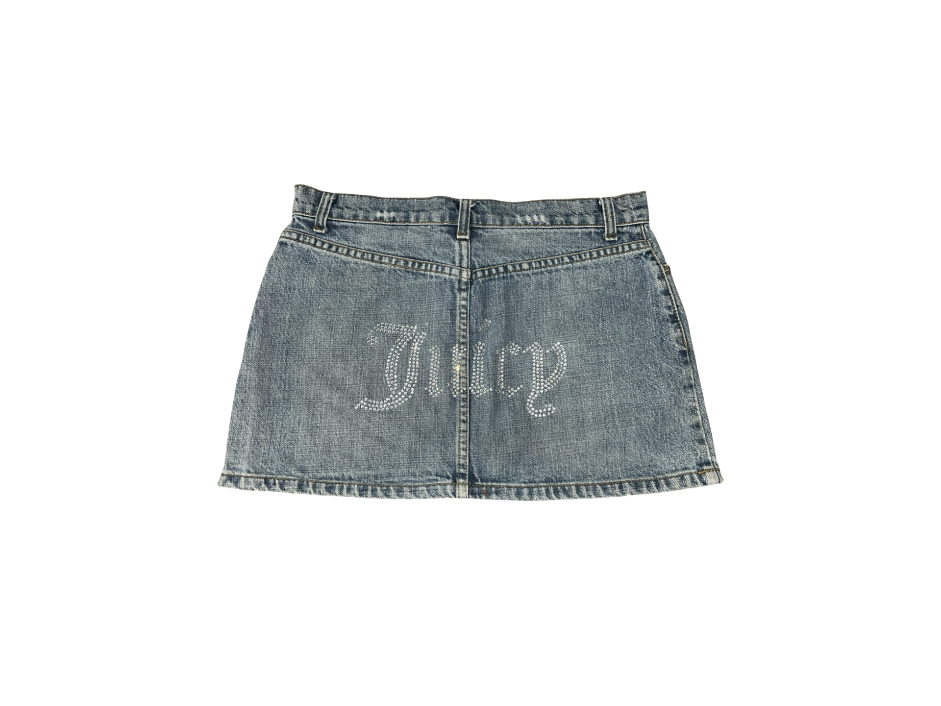 Y2K Juicy Couture Jeans Rhinestone Logo Denim Mini Skirt | 00s Low Rise ukS