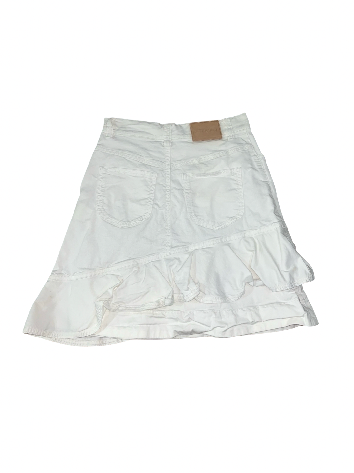 See by Chloé White Asymmetric Ruffle Denim Skirt | Designer Y2K Boho Mini Skirt XS