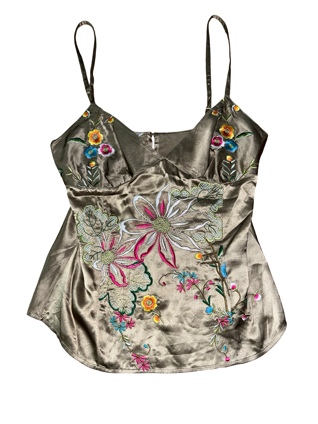 Y2K Topshop Embroidered Satin Floral Cami Top UK 10