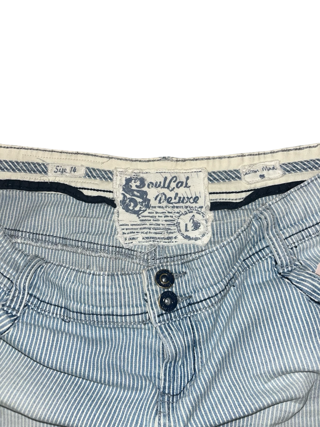 Y2K SoulCal & Deesse Blue Stripe Denim Micro Mini Skirt Low Rise UK 14