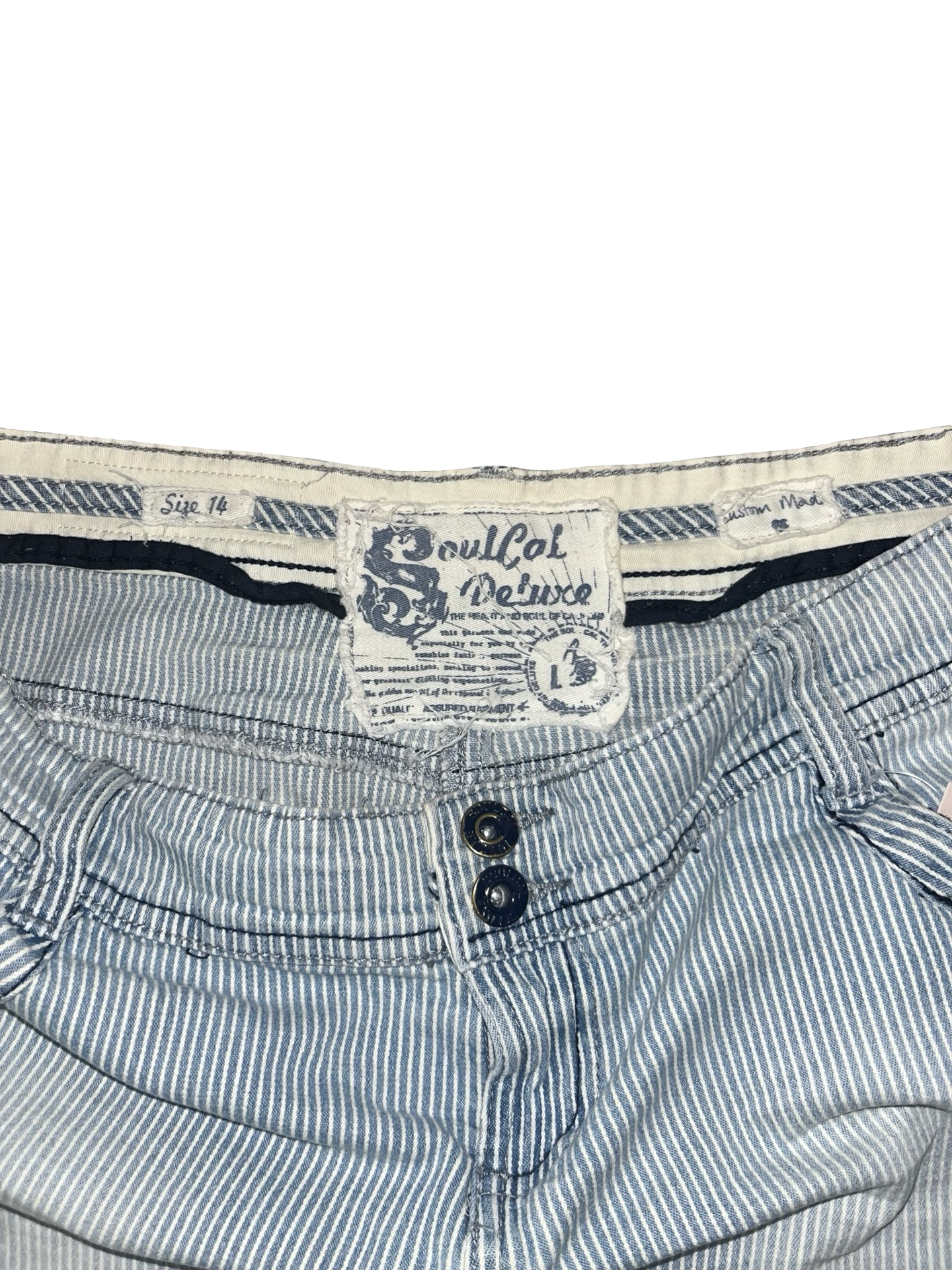 Y2K SoulCal & Deesse Blue Stripe Denim Micro Mini Skirt Low Rise UK 14