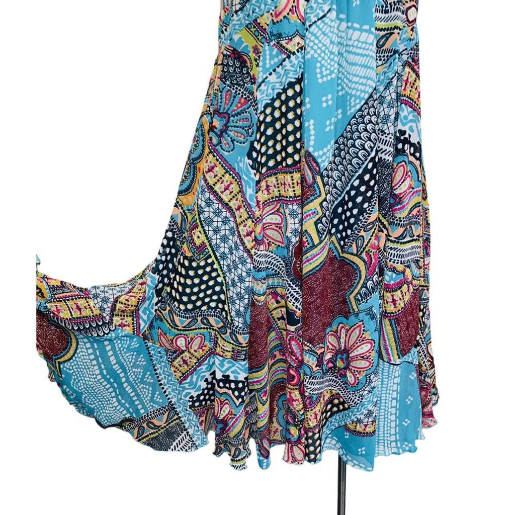Chiffon double lined floral print midi dress/ beaded uk14