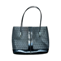 G silver and black print woman’s handbag