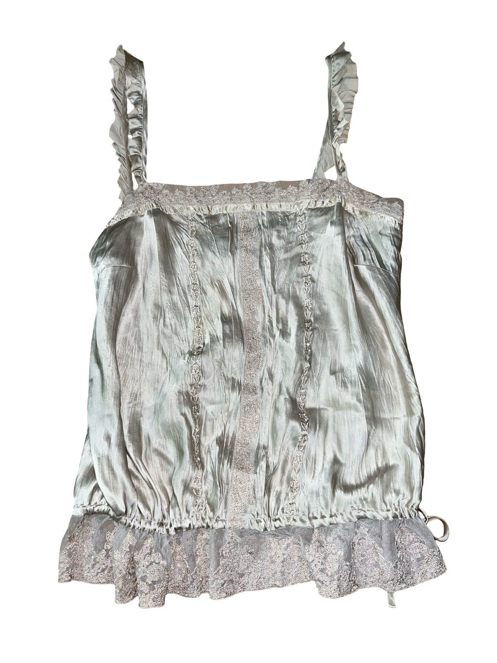 Vintage Y2K Warehouse Pure Silk Ruffle Cami Top UK 12