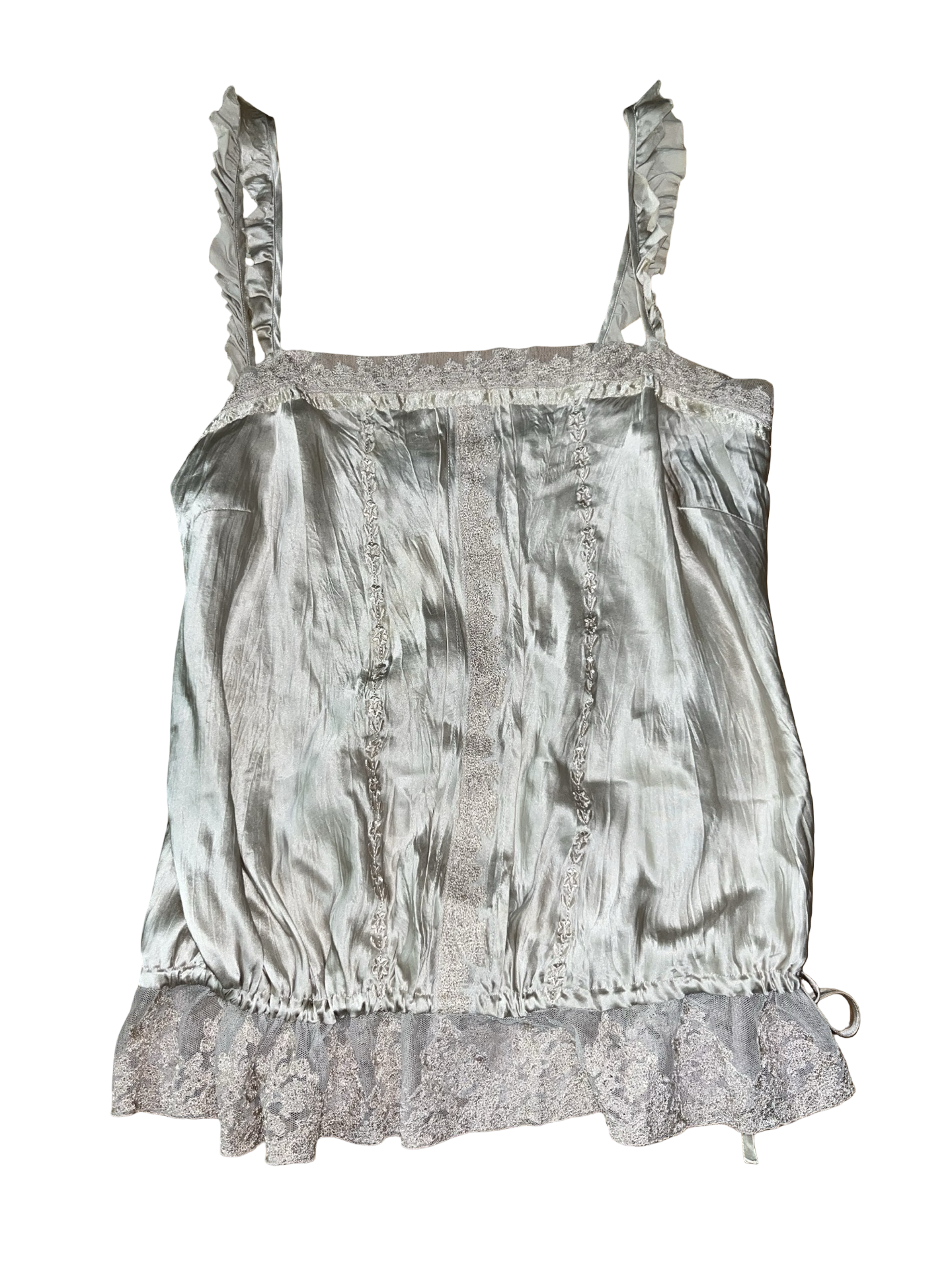 Vintage Y2K Warehouse Pure Silk Ruffle Cami Top UK 12