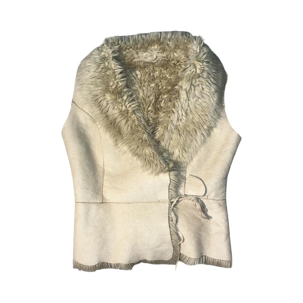 Vintage Y2K cream fur and suede waist coat ukM
