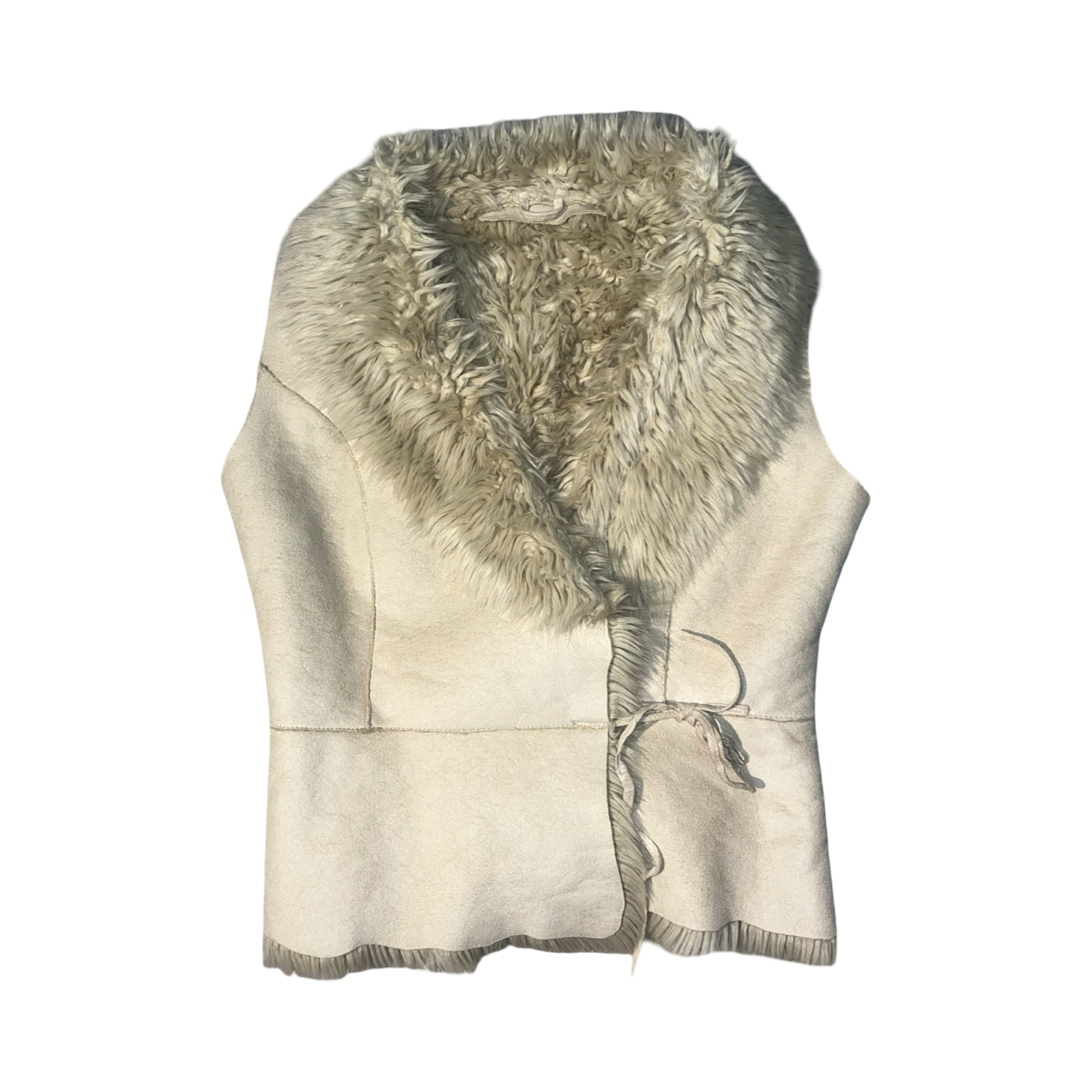 Vintage Y2K cream fur and suede waist coat ukM
