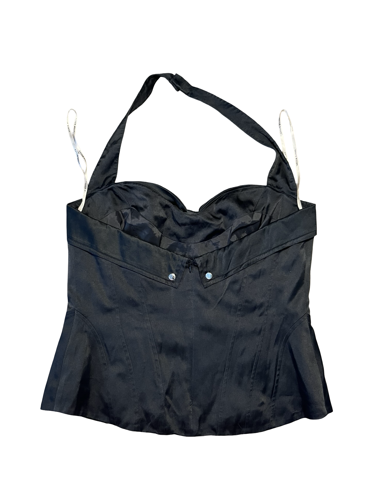 Y2K Karen Millen 100% Silk Black Halterneck Corset Top | UK 16 Diamanté Bow