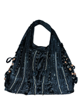 Vintage Y2K Black Velvet Embellished Shoulder Bag Boho