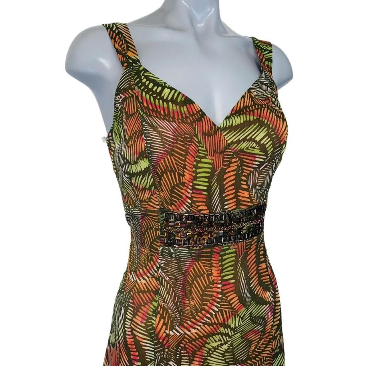 Orange and green mix Per Una midi beaded dress uk12