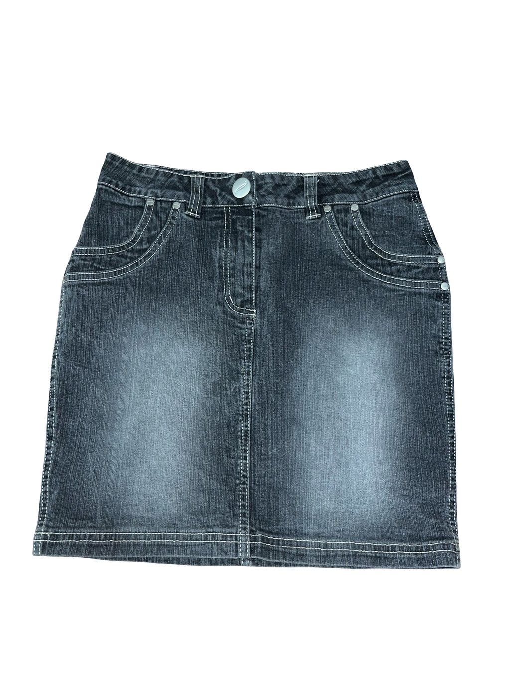 Y2K New Look Faded Black Denim Mini Skirt UkS