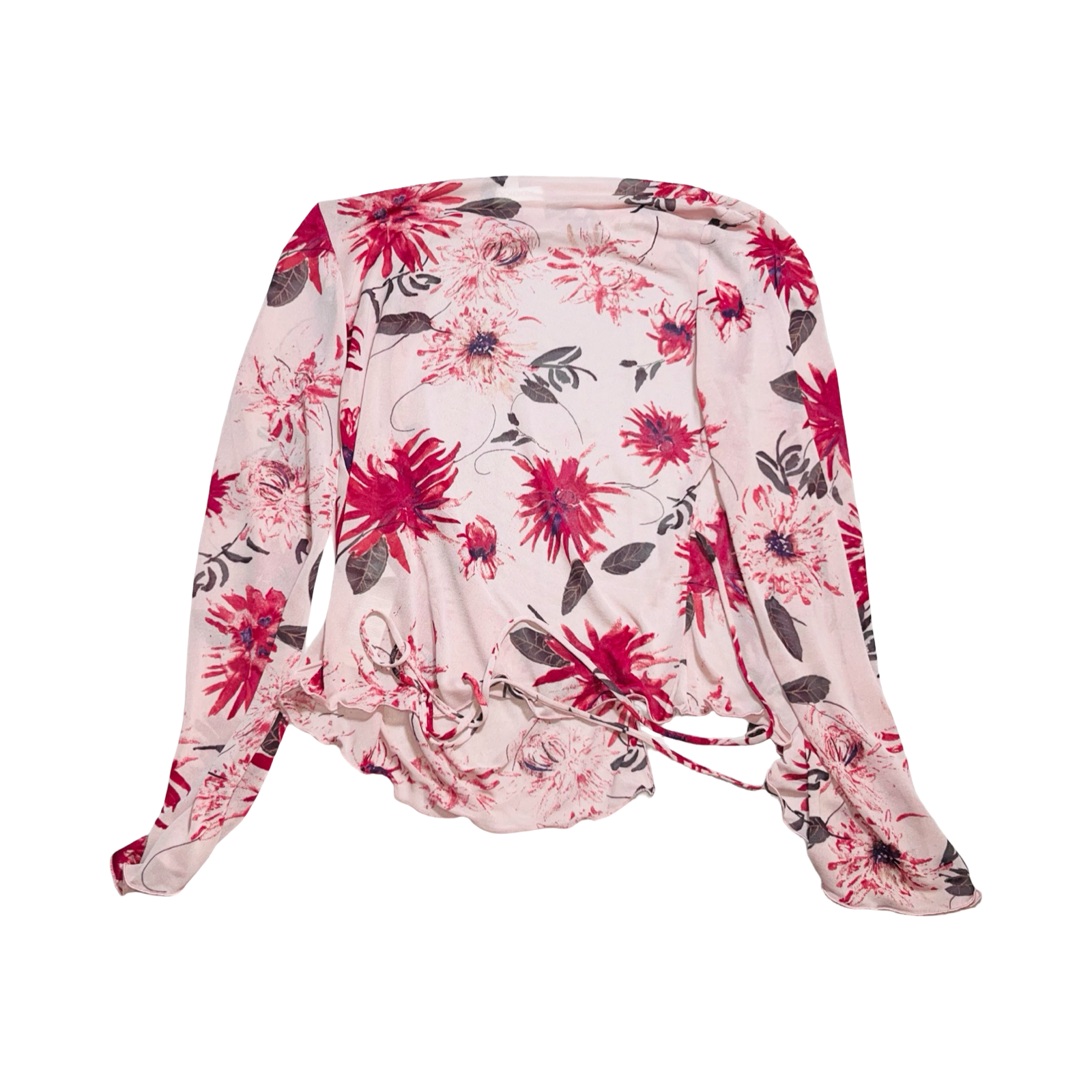 Kookaï pink and purple print wrap mesh top S/M
