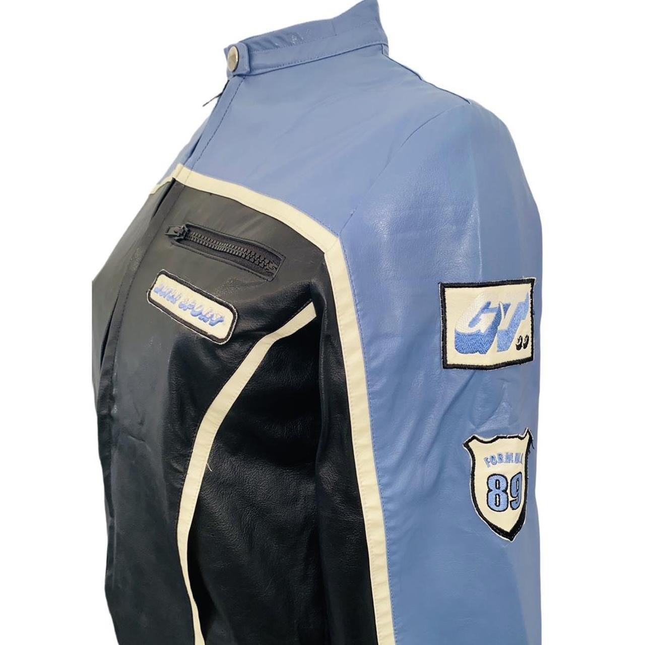 Y2K Nikita Blue leather zipper motor sport jacket uk10