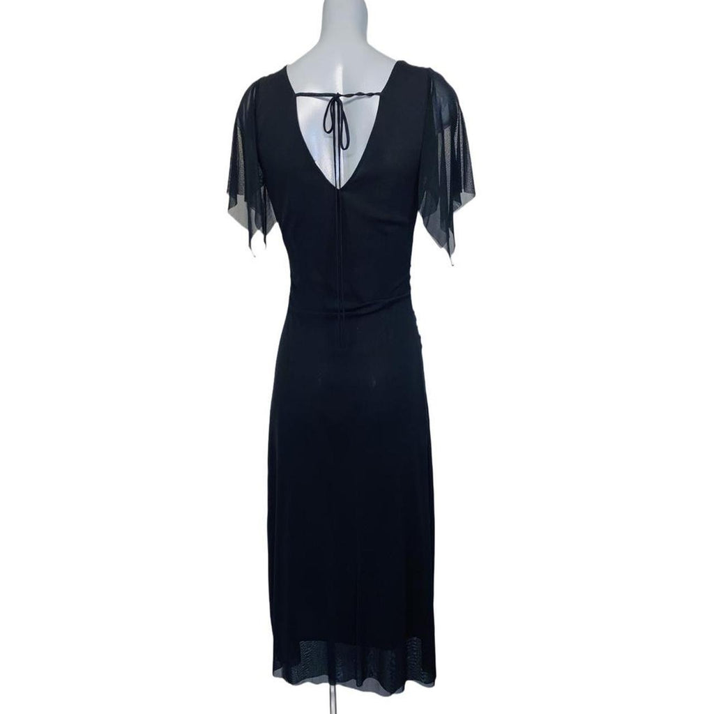 Black sheer chiffon sequin embellished Oasis evening dress uk14