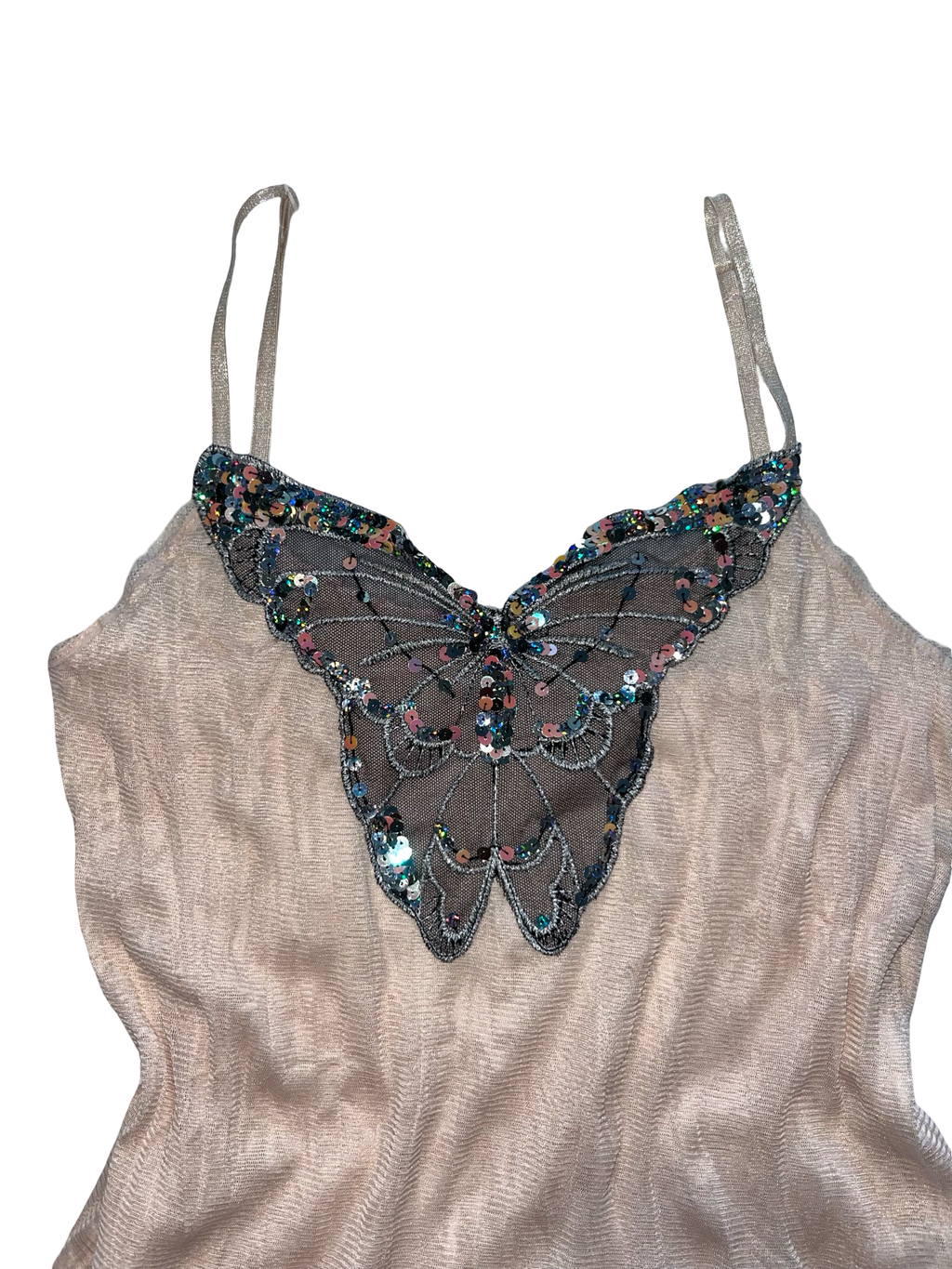 Y2K Topshop Butterfly Sequin Cami Top UK 10 Fairy Coquette Mesh