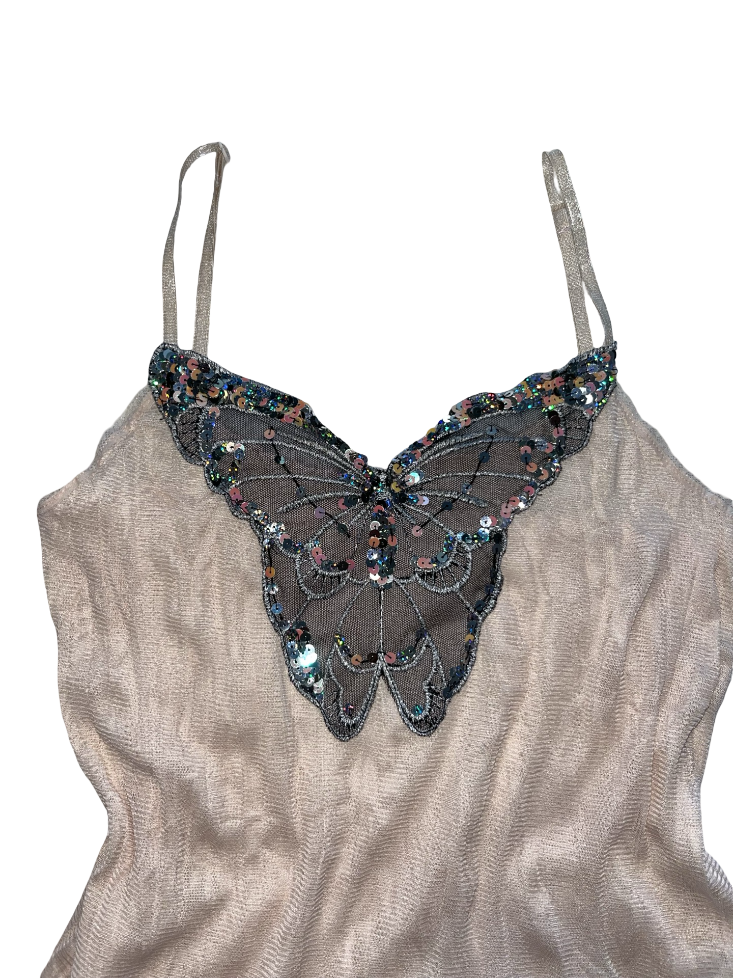 Y2K Topshop Butterfly Sequin Cami Top UK 10 Fairy Coquette Mesh