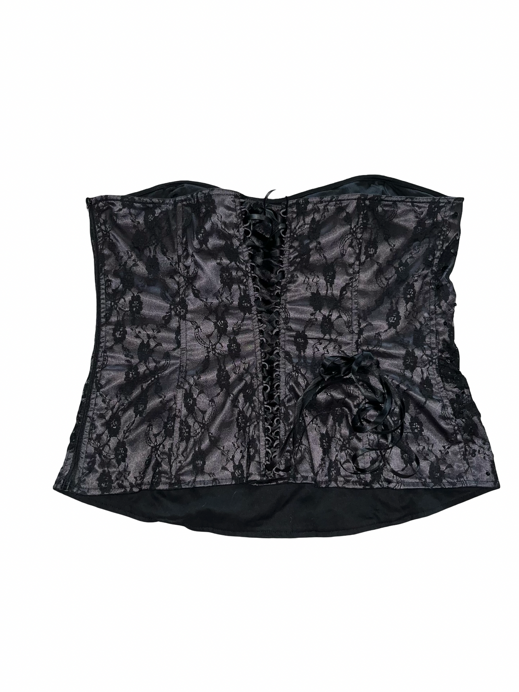 Y2K New Look Black Lace Corset Bandeau Top UK 16 | Boned Gothic Coquette Bustier