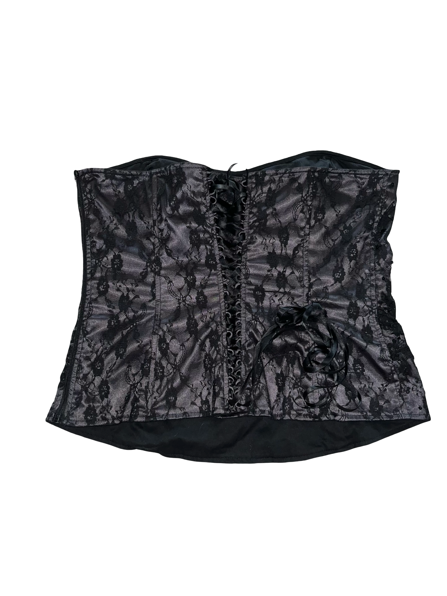 Y2K New Look Black Lace Corset Bandeau Top UK 16 | Boned Gothic Coquette Bustier
