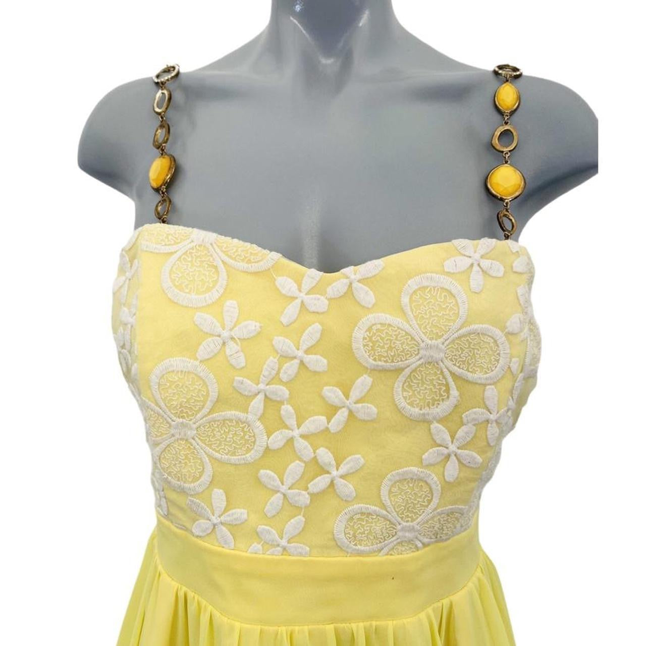 Yellow y2k fairy core Jane Norman lace dress with custom straps uk12