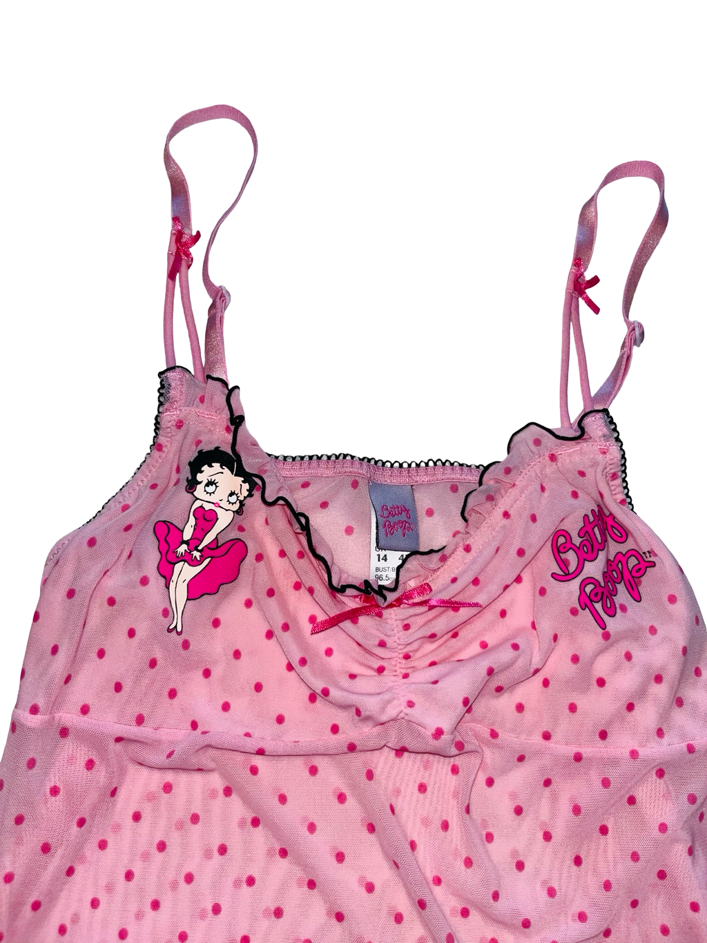 Y2K Betty Boop Pink Mesh Polka Dot Cami Top UK 14