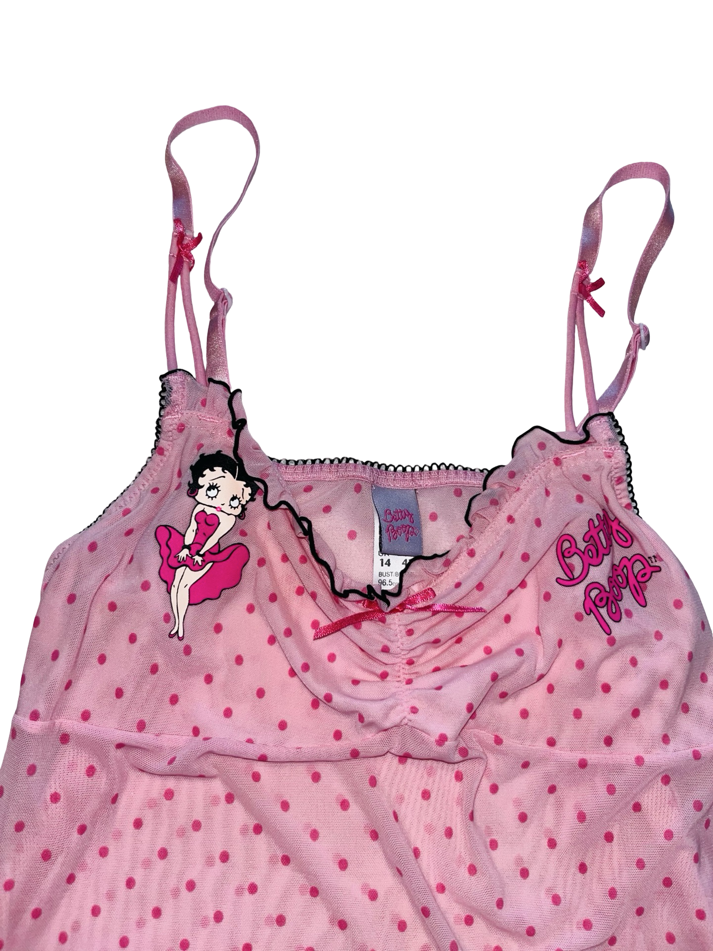 Y2K Betty Boop Pink Mesh Polka Dot Cami Top UK 14
