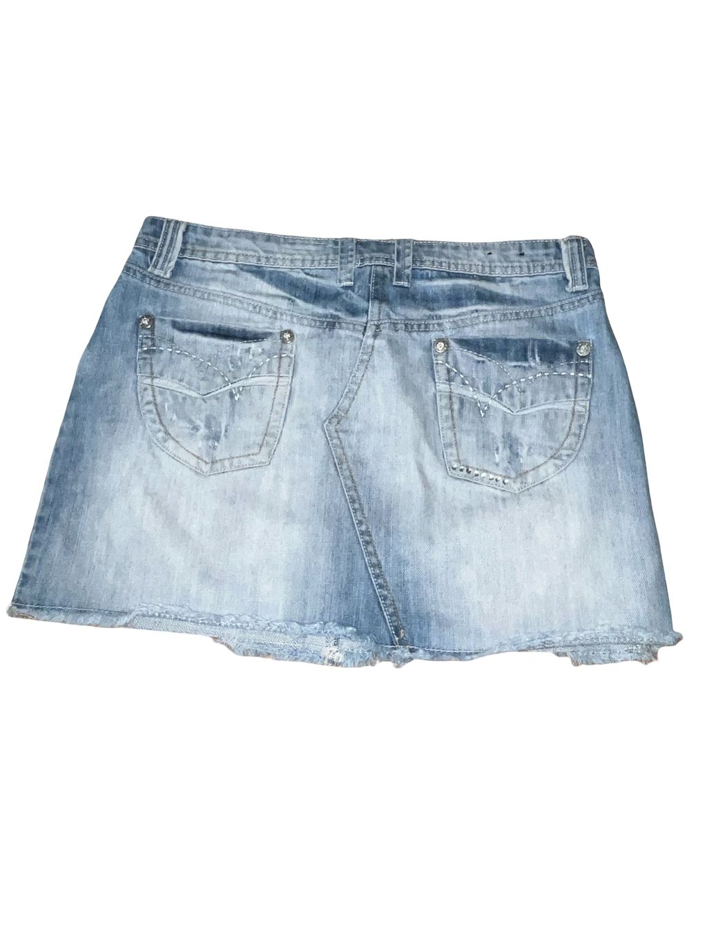 Y2K YES YES Distressed Light Wash Denim Mini Skirt ukS