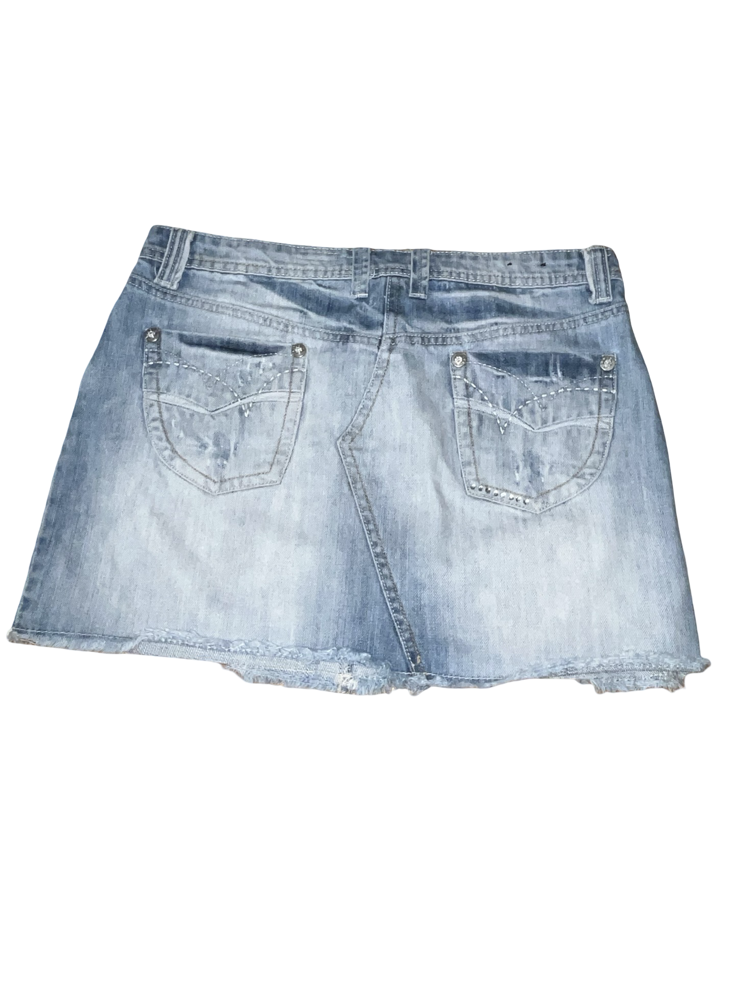 Y2K YES YES Distressed Light Wash Denim Mini Skirt ukS
