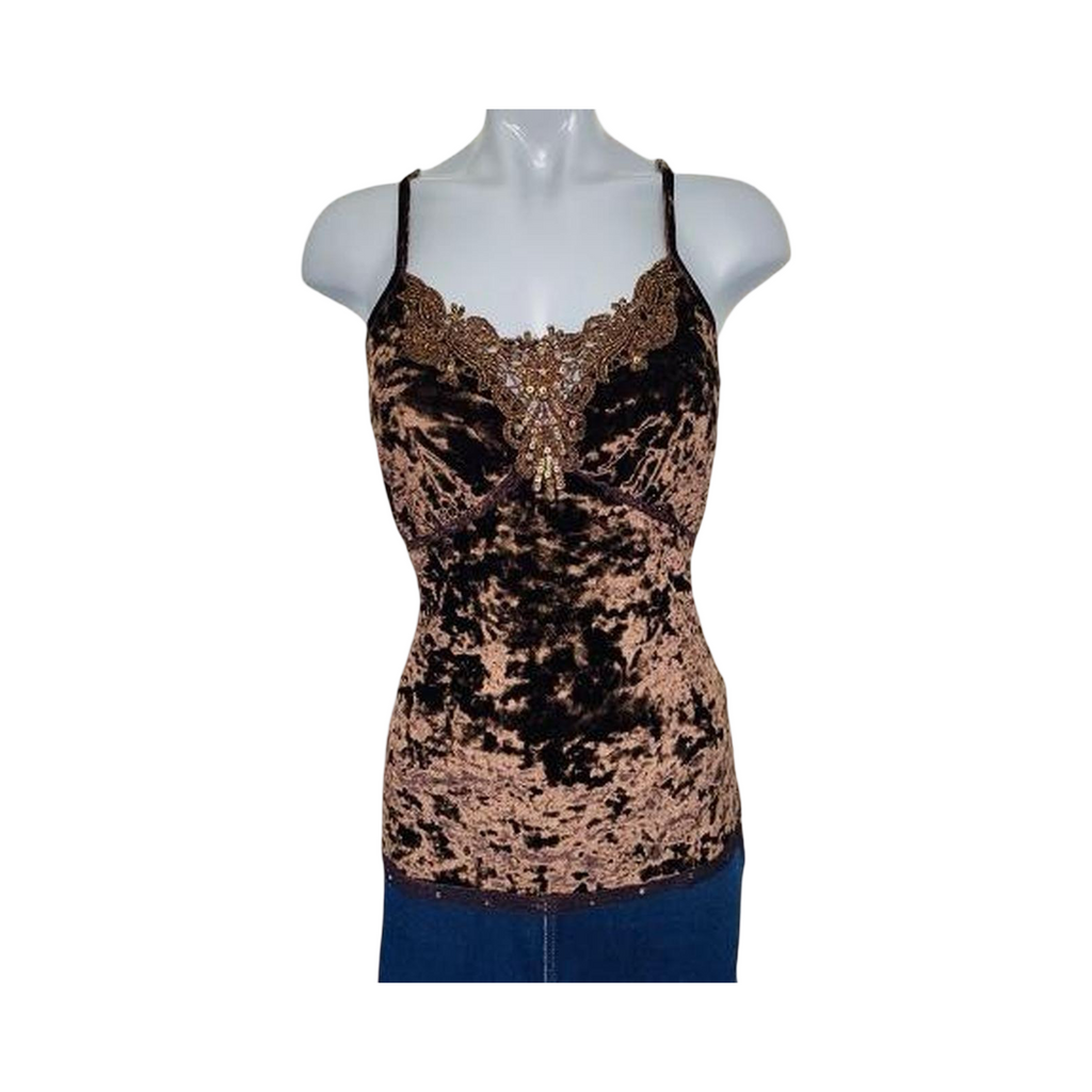 Brown velvet lace cami top with beaded details uk 12