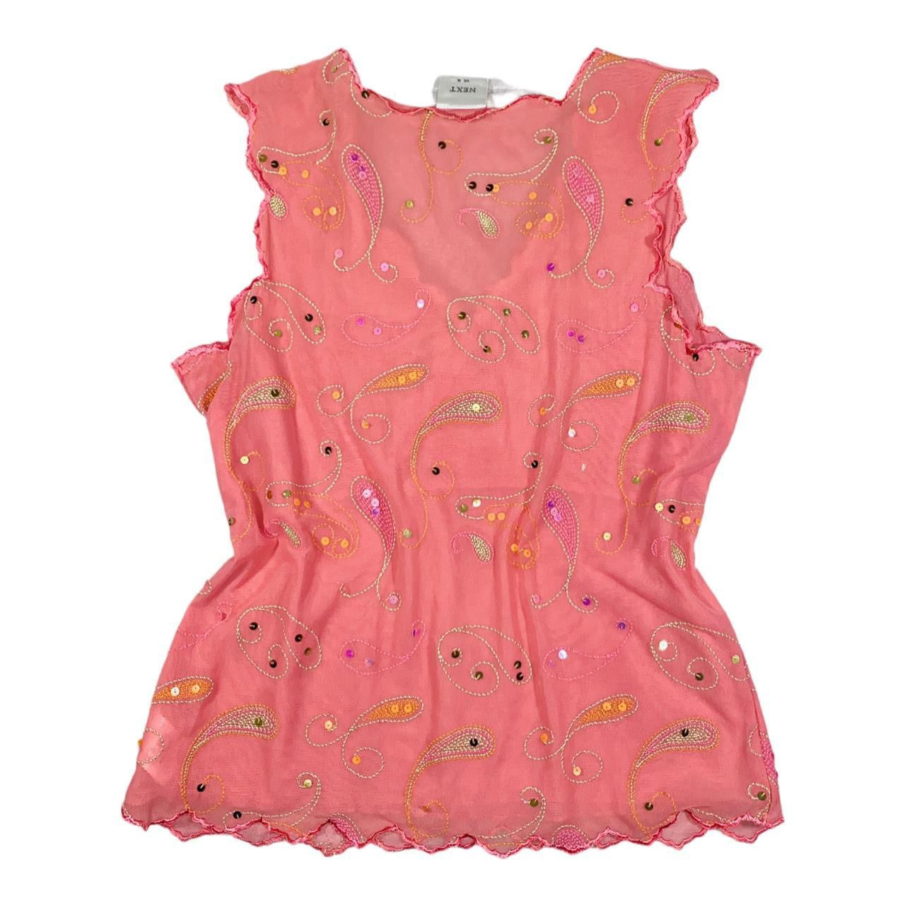 NEXT sequin embroidered V-neck blouse with ruffles Uk16