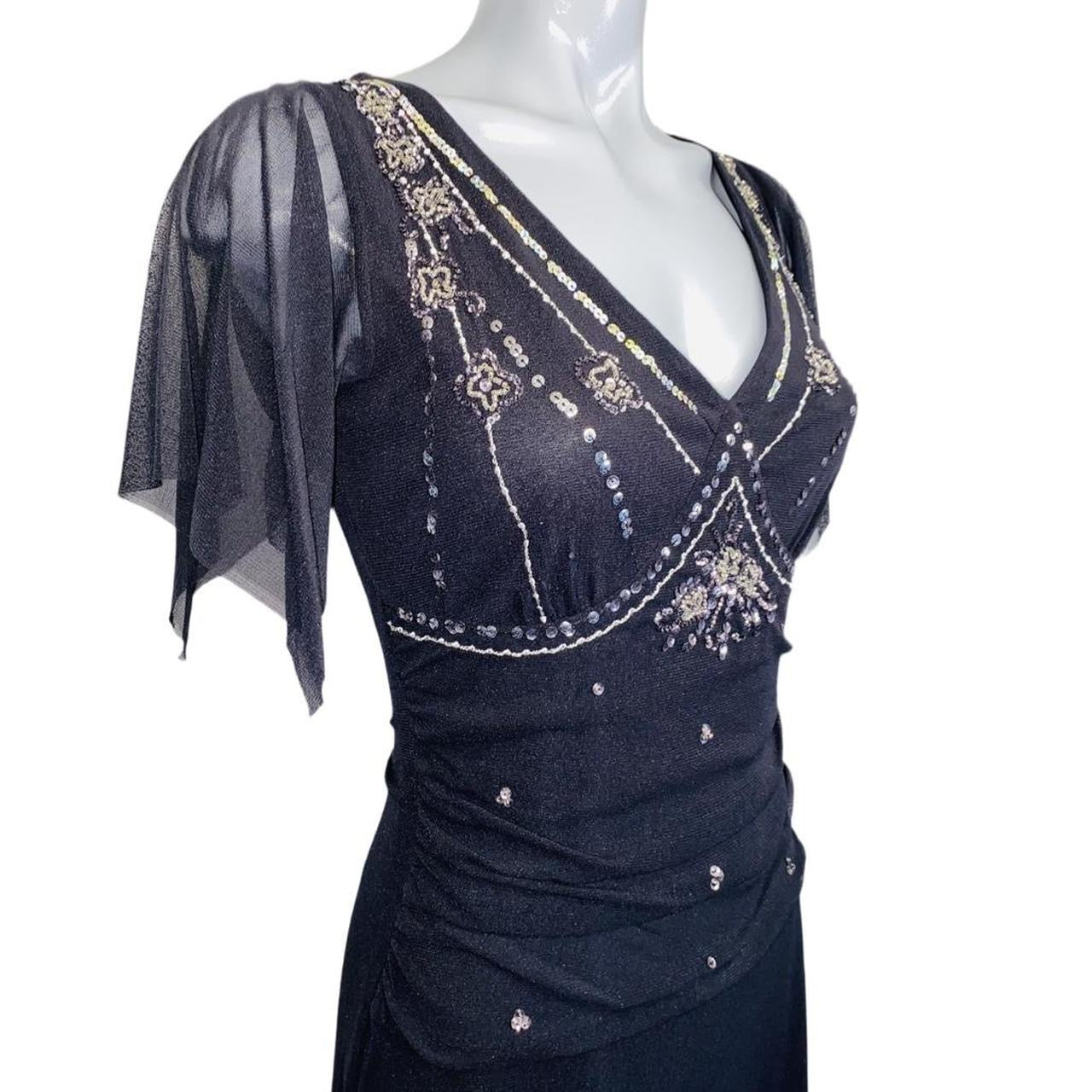 Black sheer chiffon sequin embellished Oasis evening dress uk14